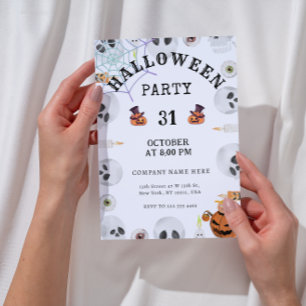 Pumpkins   Spider Web Halloween Office Party White Invitation