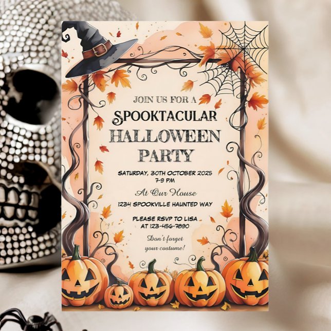 Pumpkins, Spider Webs & Witch Hat Halloween Party  Invitation (Creator Uploaded)