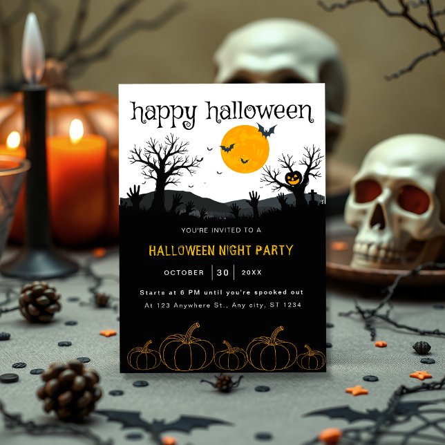 Pumpkins Spooky Trees Orange Black Halloween Party Invitation (Creator Uploaded)