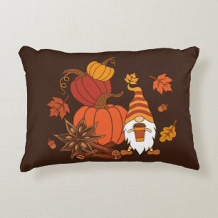 Pumpkins, star anise, cinnamon sticks, autumn leav decorative cushion
