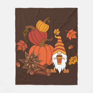 Pumpkins, star anise, cinnamon sticks, autumn leav fleece blanket