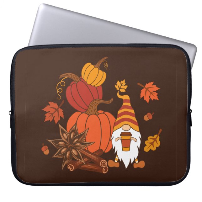 Pumpkins, star anise, cinnamon sticks, autumn leav laptop sleeve (Front)