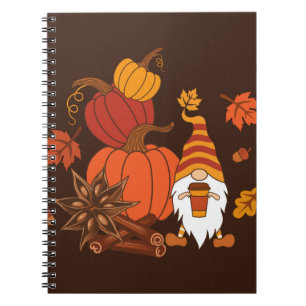 Pumpkins, star anise, cinnamon sticks, autumn leav notebook