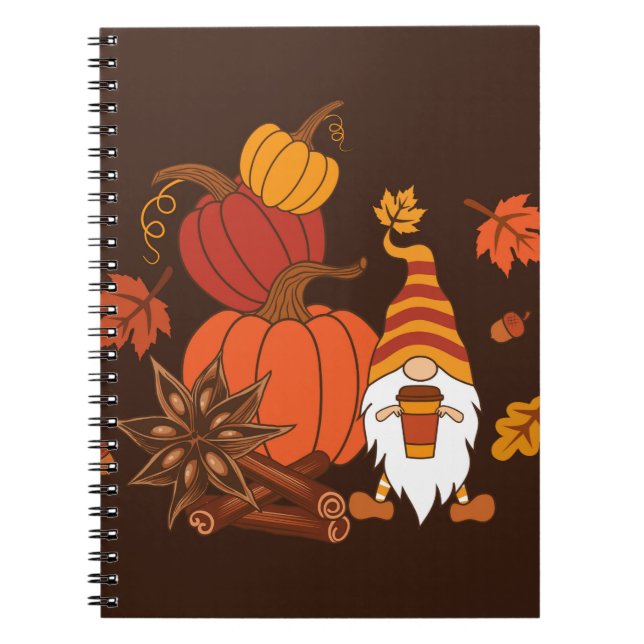 Pumpkins, star anise, cinnamon sticks, autumn leav notebook (Front)