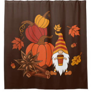 Pumpkins, star anise, cinnamon sticks, autumn leav shower curtain