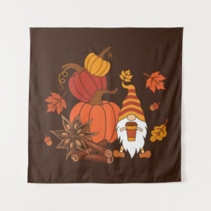 Pumpkins, star anise, cinnamon sticks, autumn leav tapestry