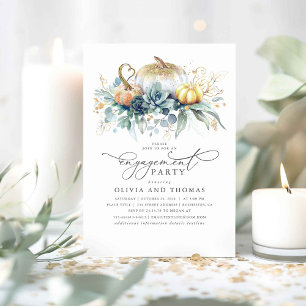 Pumpkins Succulents Greenery Fall Engagement Party Invitation