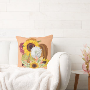 Pumpkins, Sunflowers and Mums Fall Colours Cushion
