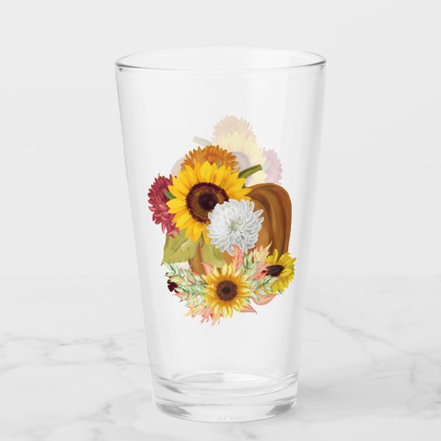 Pumpkins, Sunflowers and Mums Fall Colours Glass (Front)