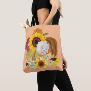 Pumpkins, Sunflowers and Mums Fall Colours Tote Bag