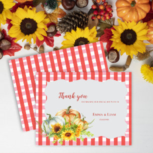 Pumpkins Sunflowers Autumn Fall Wedding Thank You Postcard