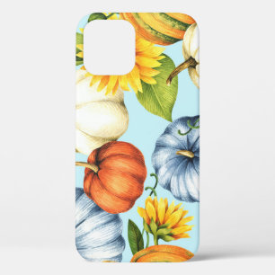 Pumpkins, sunflowers, watercolor illustration iPhone 12 case
