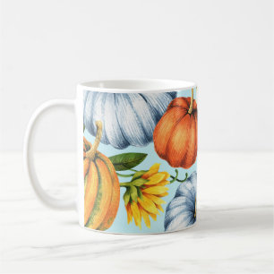 Pumpkins, sunflowers, watercolor illustration coffee mug