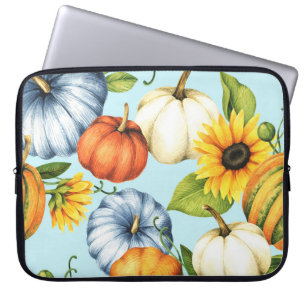 Pumpkins, sunflowers, watercolor illustration laptop sleeve