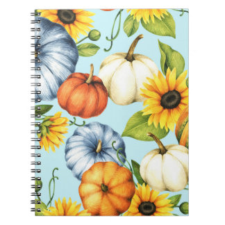 Pumpkins, sunflowers, watercolor illustration notebook