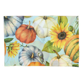 Pumpkins, sunflowers, watercolor illustration pillowcase