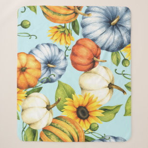 Pumpkins, sunflowers, watercolor illustration sherpa blanket