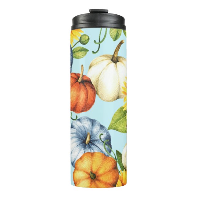 Pumpkins, sunflowers, watercolor illustration thermal tumbler (Front)