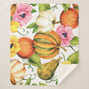 Pumpkins Sunflowers: Watercolor Pattern Design Sherpa Blanket
