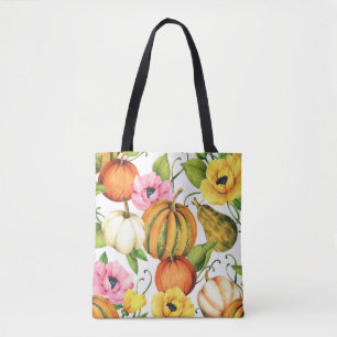 Pumpkins Sunflowers: Watercolor Pattern Design Tote Bag