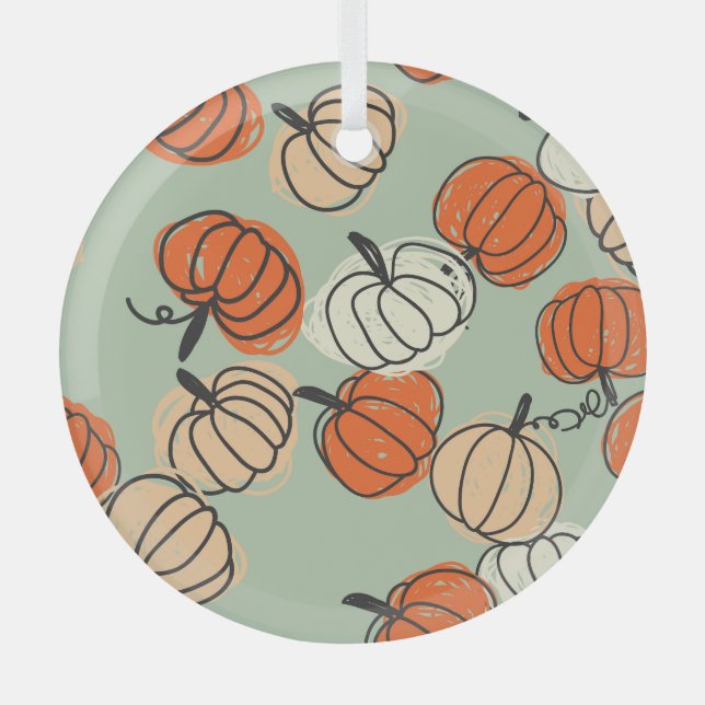 Pumpkins: Thanksgiving seamless pattern. Glass Tree Decoration (Front)