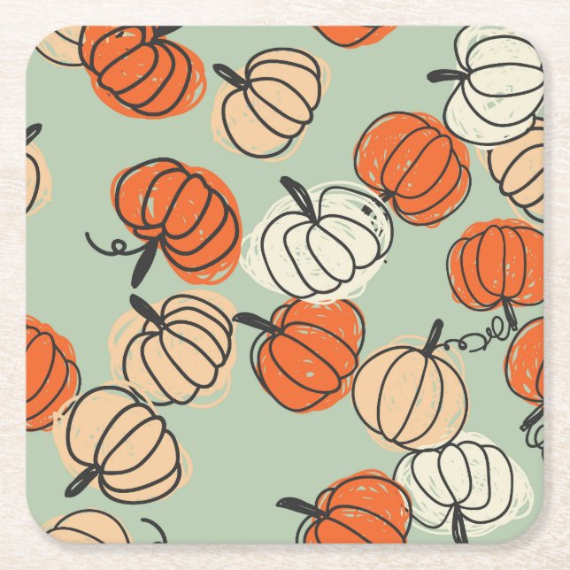 Pumpkins: Thanksgiving seamless pattern. Square Paper Coaster (Front)