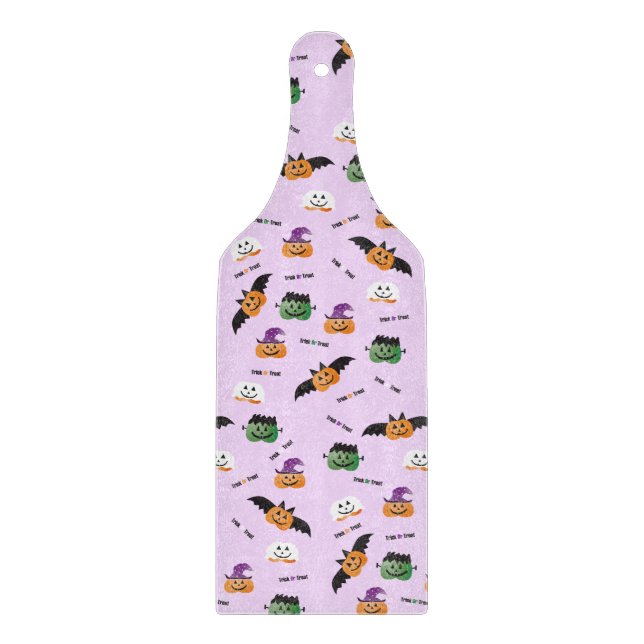 Pumpkins Trick Or Treat Pattern Purple Cutting Board (Front)