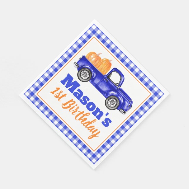 Pumpkins Truck Pumpkin Patch - Blue Truck Napkin (Corner)