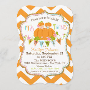 Pumpkins Twins Fall Baby Shower Invitations