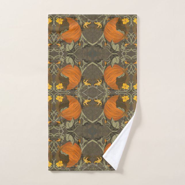 Pumpkins & Vines Art Nouveau Hand Towel (Hand Towel)