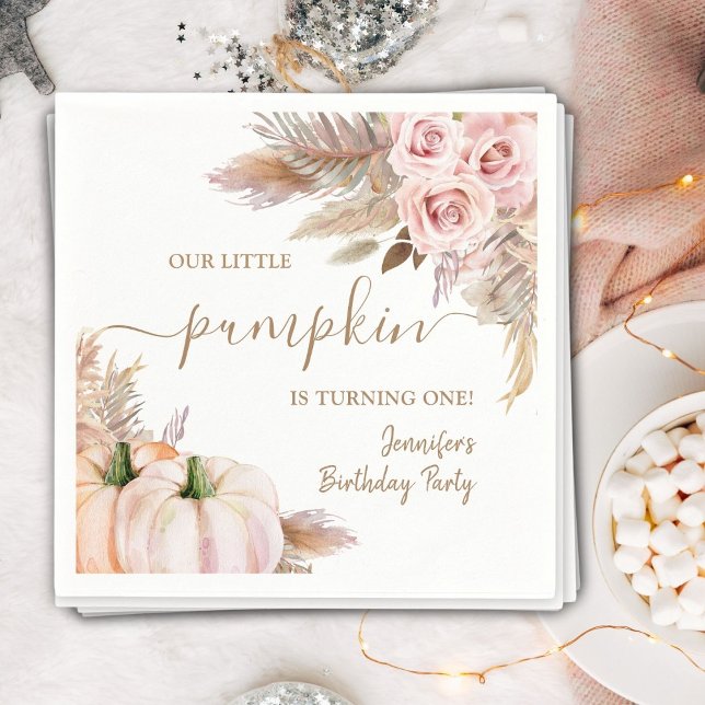 Pumpkins Watercolor Boho Girls Fall 1st Birthday Napkin (Creator Uploaded)