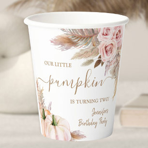 Pumpkins Watercolor Boho Girls Fall 2nd Birthday Paper Cups