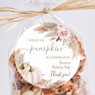 Pumpkins Watercolor Boho Girls Fall 5th Birthday Classic Round Sticker