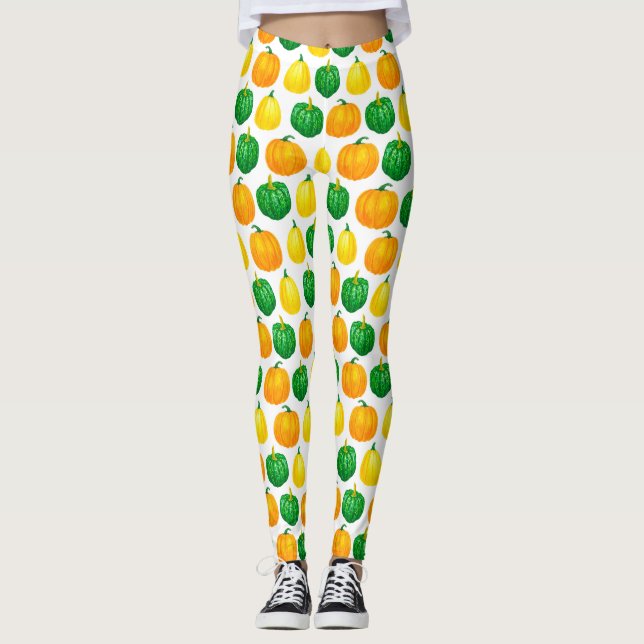Pumpkins watercolor pattern leggings (Front)