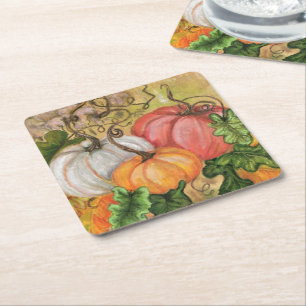 Pumpkins - Watercolor Square Paper Coaster