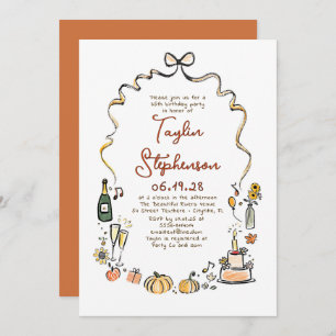 Pumpkins Whimsical Funky Hand Drawn Fall Birthday Invitation