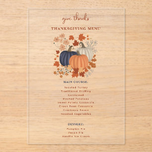 Pumpkins Wildflowers Thanksgiving Dinner Menu Acrylic Invitations