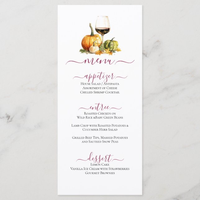 Pumpkins & Wine Fall Thanksgiving Celebration Menu (Front)