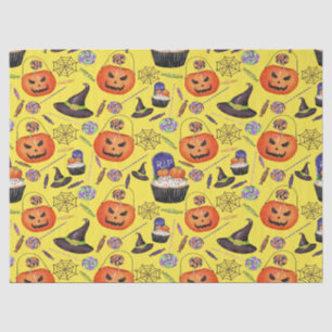 Pumpkins Witch Hats Ghost Spooky Halloween Pattern Tissue Paper