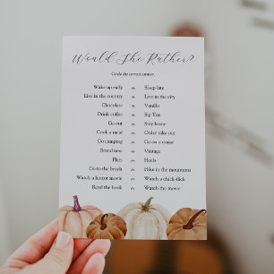 Pumpkins Would She Rather Game Card