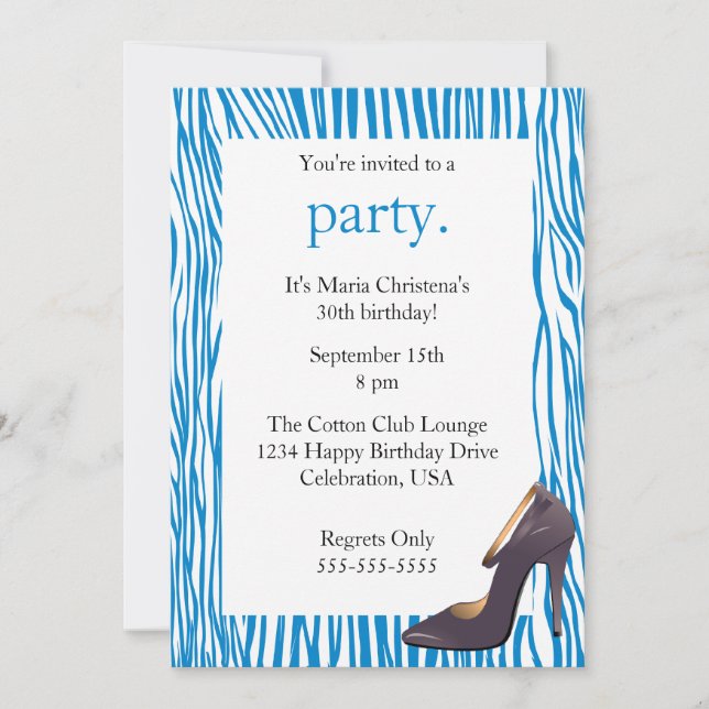 Pumps and Zebra Ladies Night Out Invitation (Blue) (Front)