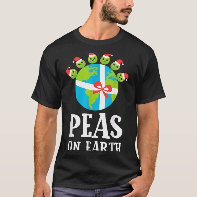 Pun Christmas Sayings Peas On Earth Funny Xmas Gif T-Shirt (Front)