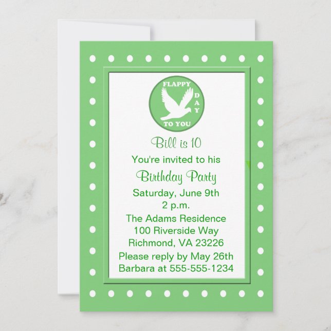 Pun Funny Kids Flying Bird Birthday Party Invitation (Front)