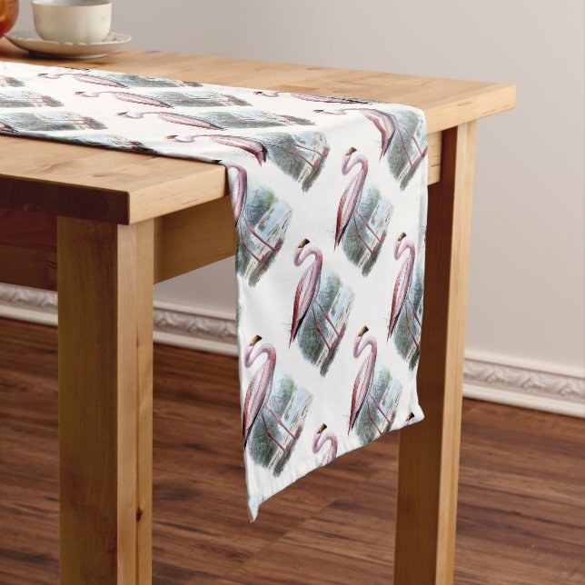 Puna Flamingo Vintage Illustration Short Table Runner (In Situ)