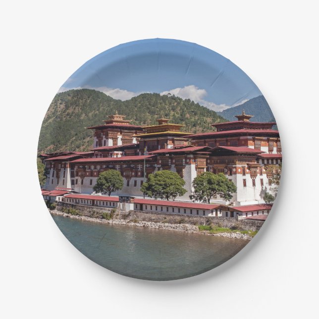 Punakha Dzong in Bhutan Paper Plate (Front)