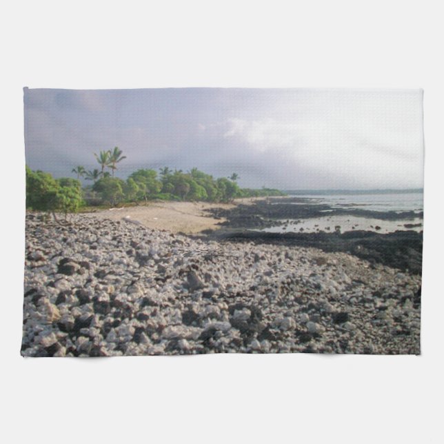 Punaluʻu Black Sand Beach Hawaii Big Island Tea Towel (Horizontal)