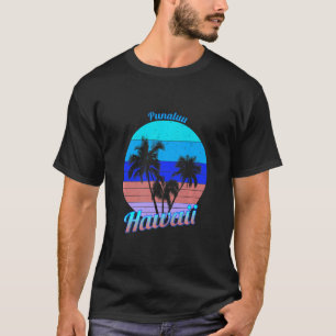 Punaluu Hawaii Retro Tropical Palm Trees Vacation  T-Shirt