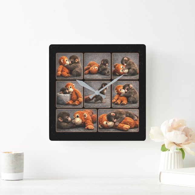 Punch Baby Monkey Square Wall Clock (Home)