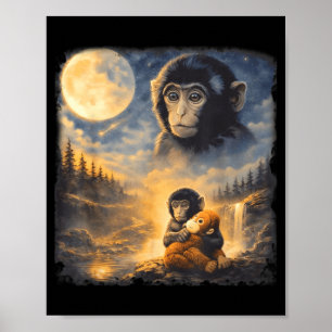 Punch Baby Monkey Team Punch Moon 90s Retro Animal Poster