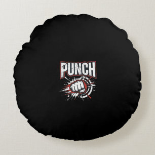 PUNCH Distressed Fist Graphic T-Shirt — Bold Impac Round Cushion